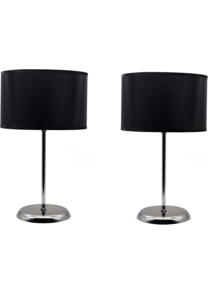 2 Adet Krom Kaplama Siyah Abajur
