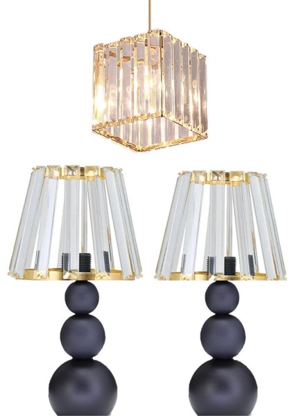 3 Adet Aydınlatma Seti 1 Adet Avize 2 Adet Abajur Cam Başlık