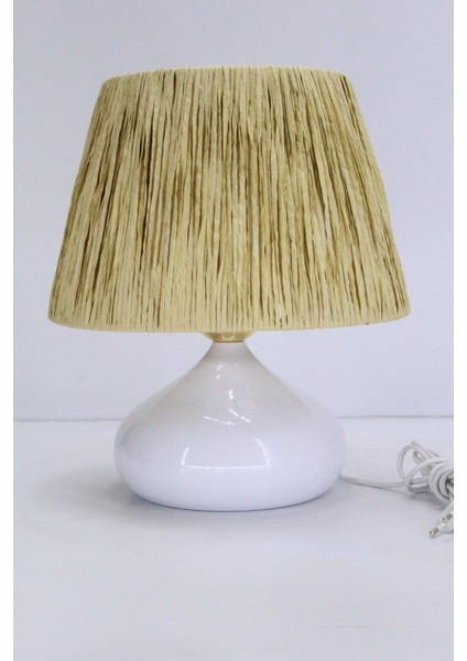 Rafya Başlıklı Metal Ayaklı Masa Abajuru