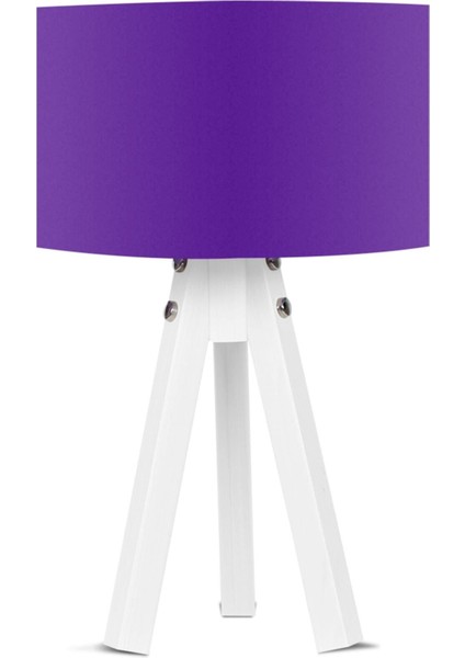 3 Ayaklı Mdf Mor Şapka Beyaz Ayak Abajur