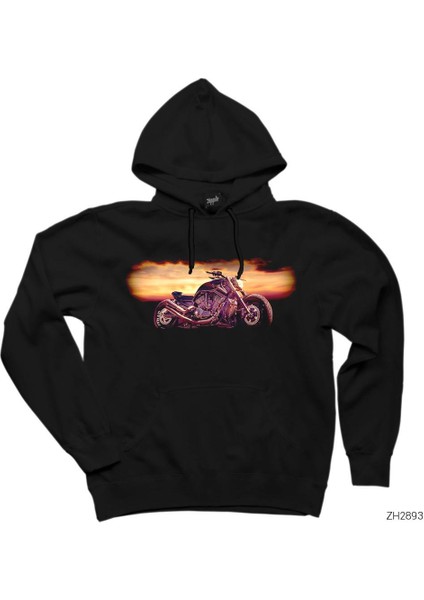 Motorcycle Design Siyah Kapşonlu Sweatshirt Hoodie