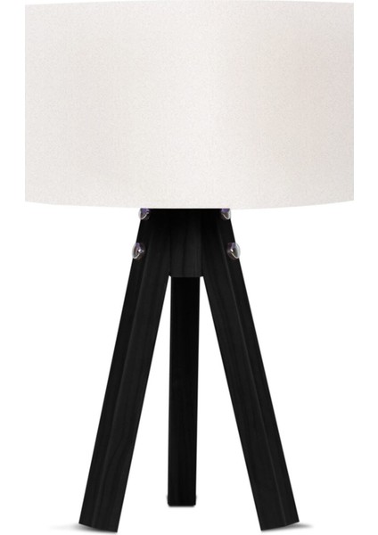 3 Ayaklı Mdf Abajur Beyaz Şapka Siyah Ayak