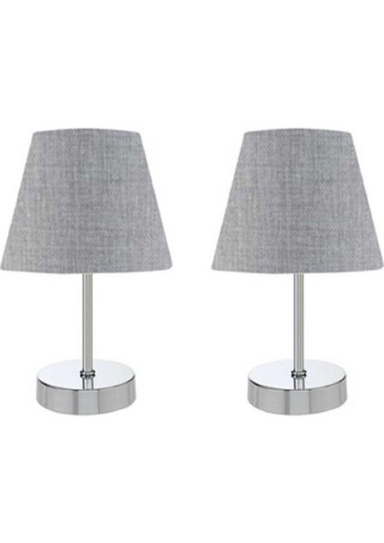 2 Adet Kumaş Başlık Metal Ayaklı Masa Gece Lambası