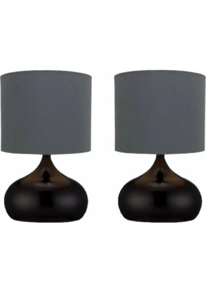 2 Adet Füme Kumaş Şapkalı Metal Elips Masa Lambaları El Işi Sıvama Metal