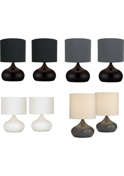 2 Adet Füme Kumaş Şapkalı Metal Elips Masa Lambaları El Işi Sıvama Metal modelleri