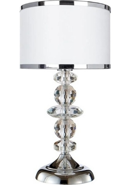 5 Tal Kristal Masa Abajuru Krom Kaplama Kumaş Başlık