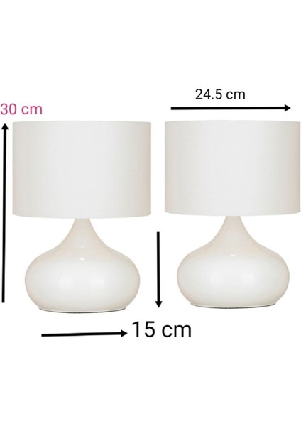 2 Adet Beyaz Elips Masa Komidin Vitrin Abajur Beyaz Kumaş Başlık Beyaz Metal Ayak fiyatları