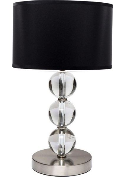 Cam Gövdeli Krom Ayaklı Kumaş Başlıklı Dekoratif Masa Gece Lambası
