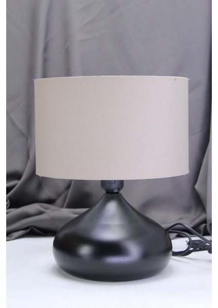 Vizon Renk Kumaş Başlıklı Elips Masa Abajuru