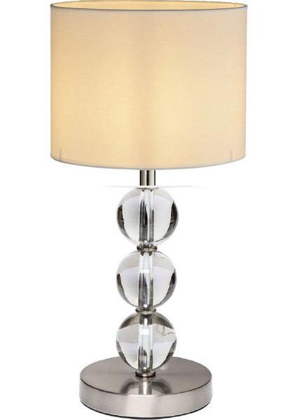 Cam Gövdeli Krom Ayaklı Kumaş Başlıklı Dekoratif Masa Gece Lambası