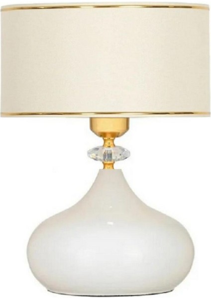 Bej Renk Kumaş Elips Masaabajuru Kristal Taşlı