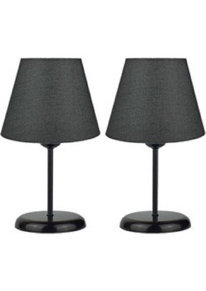 2 Adet Kumaş Başlık Metal Ayaklı Masa Gece Lambası