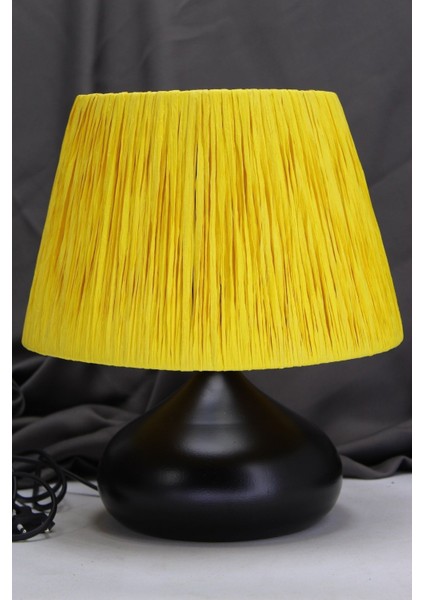 Rafya Ipli Metal Aksamlı Elips Masa Lambaları