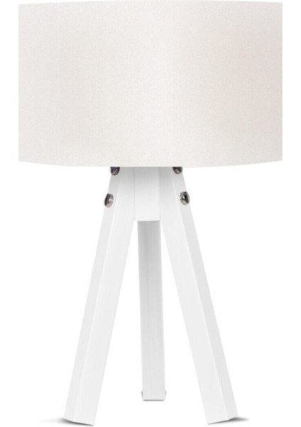 3 Ayaklı Mdf Abajur Beyaz Şapka Beyaz Ayak