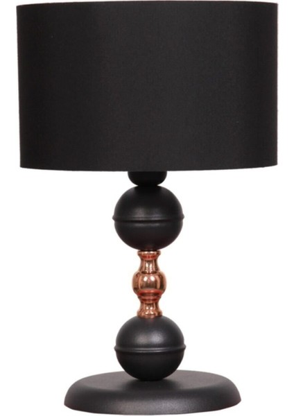 Bakırlı Abajur Siyah Kumaş Şapkalı Masa Komidin Yatak Odası Lambası