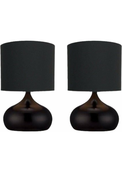 2 Adet Siyah Kumaş Şapkalı Metal Elips Masa Lambaları