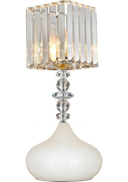 Elpis Masa Abajuru Kristal Taş Kumaş Başlık Matal Ayak