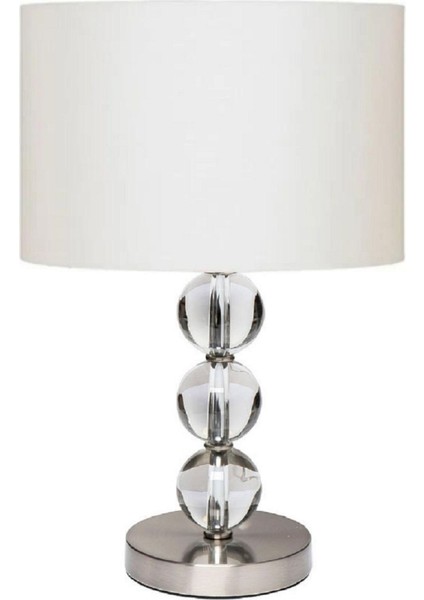 Cam Gövdeli Krom Ayaklı Kumaş Başlıklı Dekoratif Masa Gece Lambası