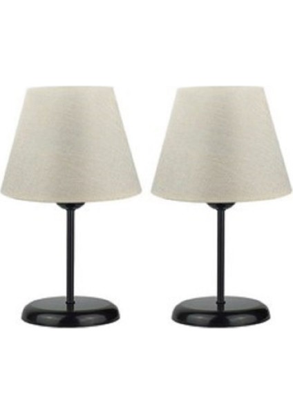 2 Adet Kumaş Başlık Metal Ayaklı Masa Gece Lambası