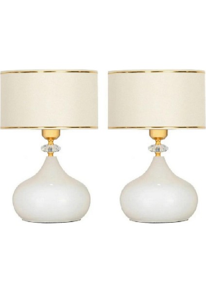 1 Adet Avize 2 Adet Full Beyaz Gold Şeritli Elips Masa Abajuru fiyatları