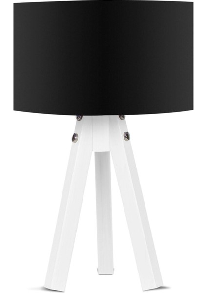 Siyah Kumaş Başlık Beyaz Mdf Ayaklı Abajur