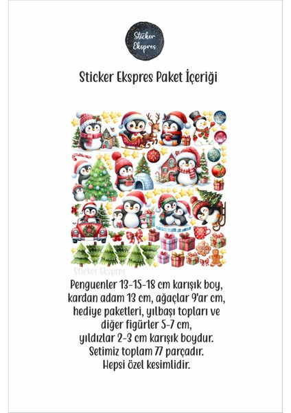 Sevimli Penguenler Yeni Yıl Yılbaşı Süsü Cam Kapı Duvar Yılbaşı Sticker Seti