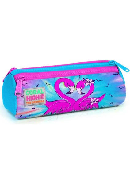 Mavi Pembe Flamingo Desenli Üç Bölmeli Kalem Çantası ve Thermo Beslenme Çantası