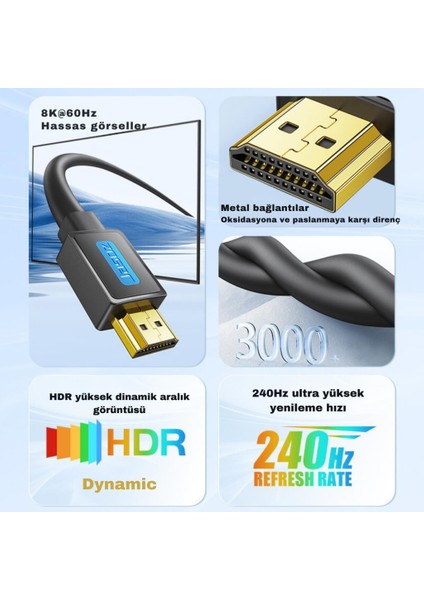 Jasoz Altın Kaplama Hd Series 120hz 8k HDMI To HDMI 2.1V HDMI Kablosu Görüntü Aktarım Kablosu