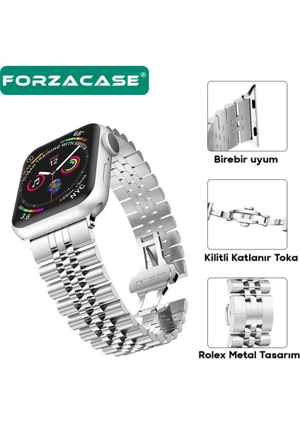 Apple Watch Ultra 49MM ile Uyumlu Rolex Tasarım Metal Kordon Kayış - FC878