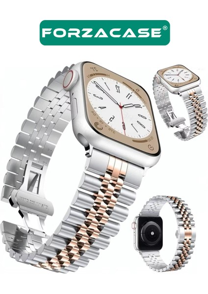 Apple Watch 9 41MM ile Uyumlu Rolex Tasarım Metal Kordon Kayış - FC879 modelleri
