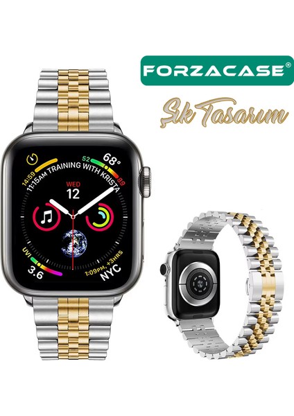 Apple Watch 9 41MM ile Uyumlu Rolex Tasarım Metal Kordon Kayış - FC879 fırsatları