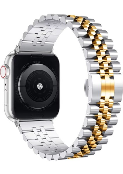 Apple Watch 38 / 40 / 41 ile Uyumlu Rolex Tasarım Metal Kordon Kayış - FC879