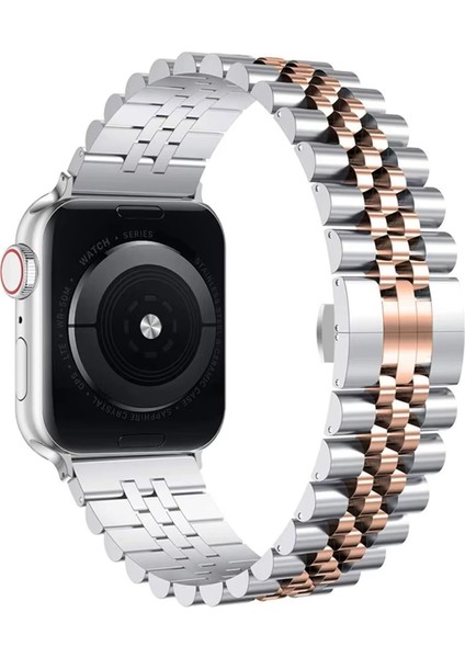 Apple Watch 9 41MM ile Uyumlu Rolex Tasarım Metal Kordon Kayış - FC879