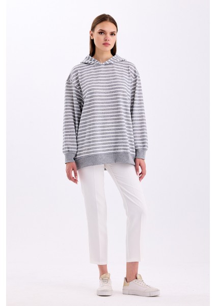 Çizgili Triko Oversize Sweatshirt