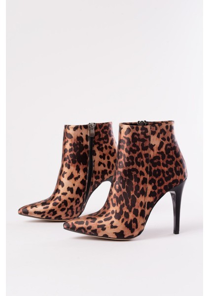 VRT-4802 Leopar Yüksek Ince Topuklu Fermuarlı Kadın Bot fırsatları