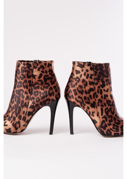 VRT-4802 Leopar Yüksek Ince Topuklu Fermuarlı Kadın Bot indirimleri