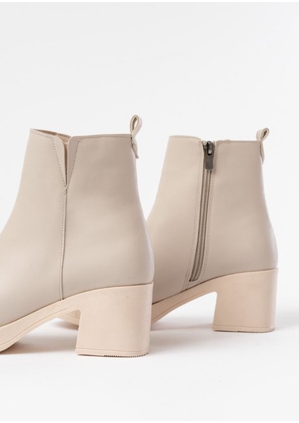 5109-3057 Bej Lastikli Fermuarlı Kalın Topuklu Günlük Kadın Bot fiyatları