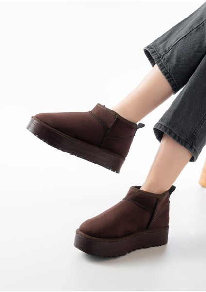 NDR-2850 Kahverengi Süet Içi Kürklü Kışlık Kapalı Burun Kadın Günlük Terlik