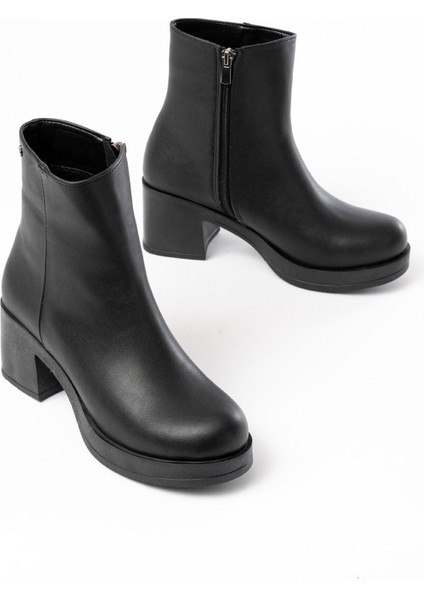 5109-3022 Siyah Fermuarlı Kalın Topuklu Günlük Kadın Bot fırsatları