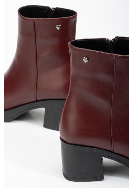 5109-3022 Bordo Fermuarlı Kalın Topuklu Günlük Kadın Bot fiyatları