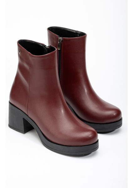 5109-3022 Bordo Fermuarlı Kalın Topuklu Günlük Kadın Bot modelleri