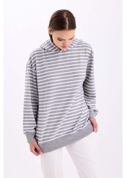 Çizgili Triko Oversize Sweatshirt
