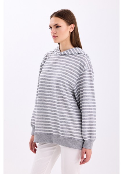 Çizgili Triko Oversize Sweatshirt