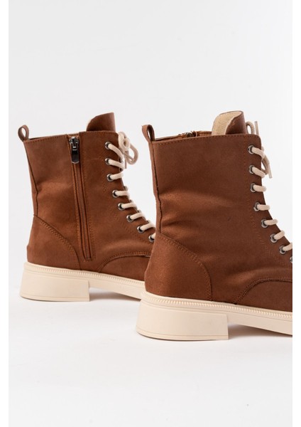 02-356 Taba Süet Düz Topuklu Bağcıklı Fermuarlı Günlük Kadın Bot indirimleri