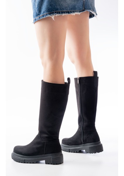812-340 Siyah Süet Fermuarlı Günlük Kadın Çizme modelleri