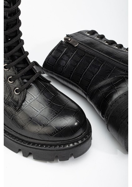 868-2289 Siyah Kroko Bağcıklı Fermuarlı Günlük Kadın Bot fırsatları