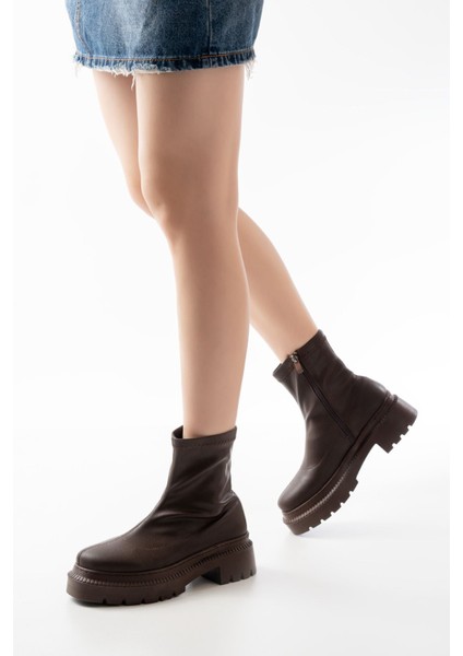 236-2011 Kahve Streç Fermuarlı Günlük Kadın Bot fırsatları