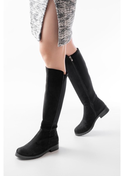 Siyah Süet Arka Streç Fermuarlı Günlük Kadın Çizme fırsatları