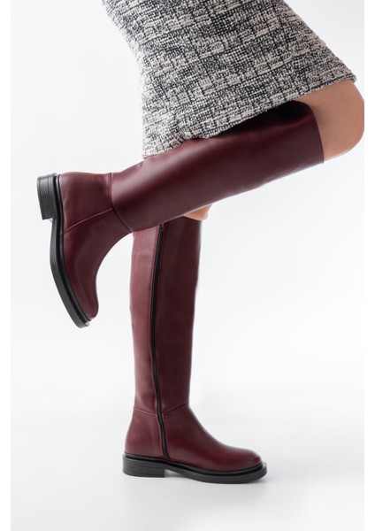 Bordo Fermuarlı Günlük Kadın Çizme modelleri