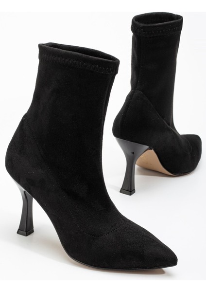 VRT-023 Siyah Süet Yüksek Ince Topuklu Streç Kadın Bot modelleri